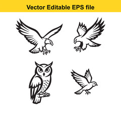 Obraz premium collection of four different bird designs in black and white vector format for editing