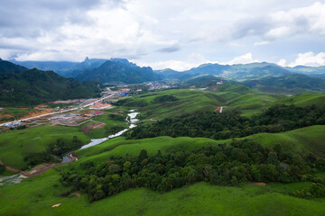 Naklejka premium Mountains and sky, nature view, sunrise and sunset, Xaisomboun Province , Laos
