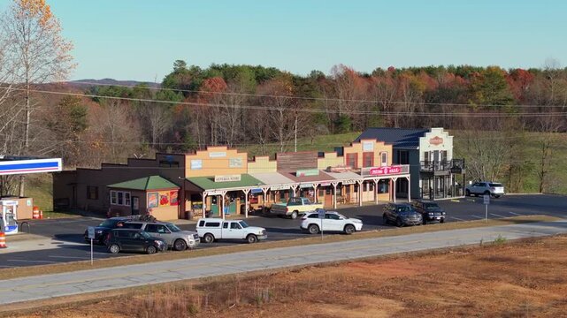 Charming roadside stop at Appalachian mountains foothills in Long Creek, South Carolina. Gas pump, general store and historic community hub.