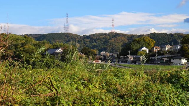 大阪、高井田、Osaka Metro中央線、JRおおさか東線、交通、鉄道、青空、雲、川、橋、林木、水