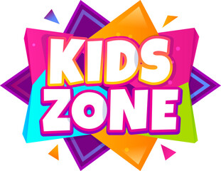 Fototapeta premium Kids party game zone colorful icon or banner. Kids party room isolated label, children amusement park vector tag or sticker. Baby game zone cartoon icon with colorful geometric shapes and typography
