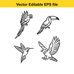 Fototapeta premium vector editable eps file of four different bird silhouettes in various poses and styles
