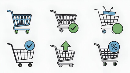 Colorful shopping carts and related icons representing online retail and deals