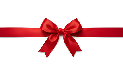 Red bow and crossed ribbon are isolated on a white background, with a clipping path included for ease of use in design applications.