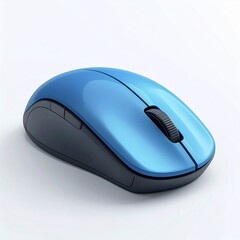 Isolated View of Blue and Black Wireless Computer Mouse on White Background