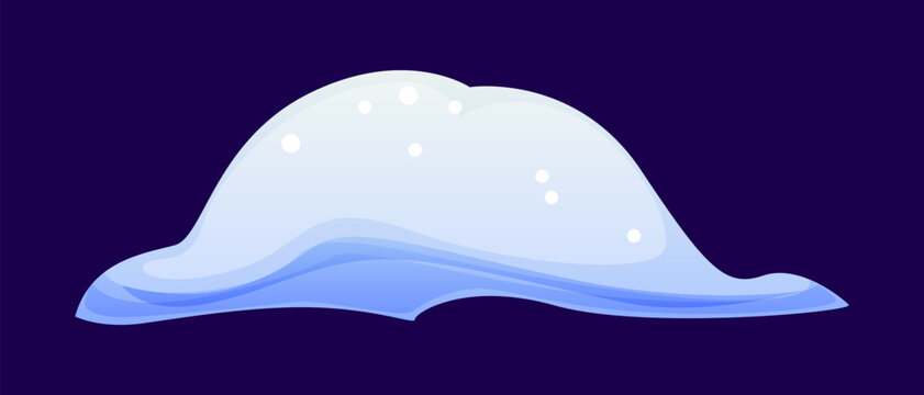 Winter snow ice cap with smooth blue layers, glossy frozen snowdrift, snowy window drift. Vector wide rounded mound, winter element with frosty snowflake dots. Cartoon vector cold snow pile
