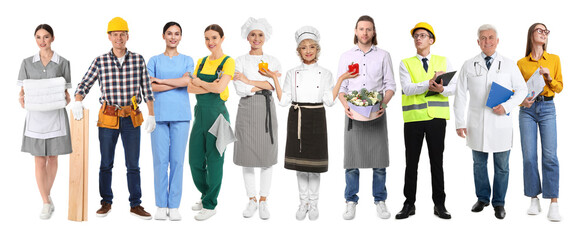 Fototapeta premium Choosing profession. People of different occupations on white background