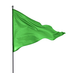 Triangular green flag fluttering on white background