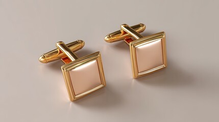 Elegant Square Cufflinks in Gold Finish with Smooth Beige Inserts for Formal Attire and Accessories in Fashion and Jewelry Collection