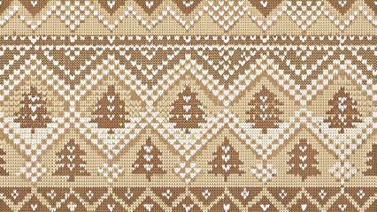 nordic fair isle seamless pattern with pixel-style christmas trees and hearts vector background 