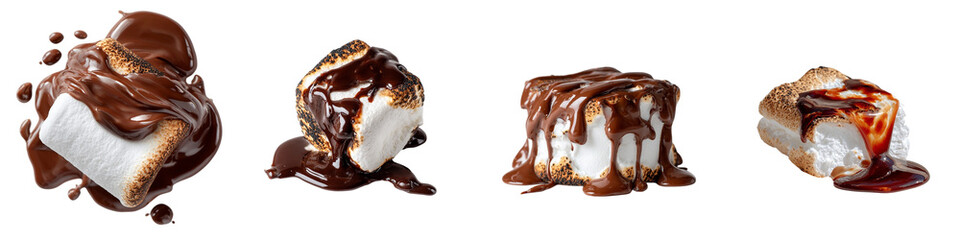 Decadent chocolate covered marshmallows splashing with rich sauce