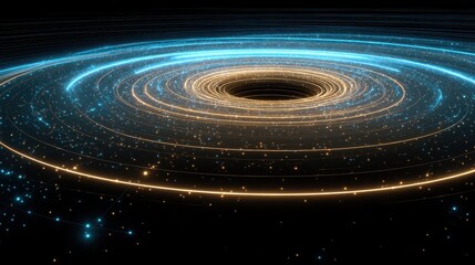 Fototapeta premium Cosmic Vortex of Glowing Blue and Orange Rings with Stars on Black Background