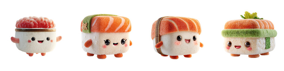 Cute sushi plush toys with different fillings and expressions