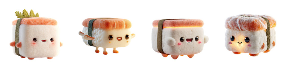 Cute sushi plush toys with different facial expressions