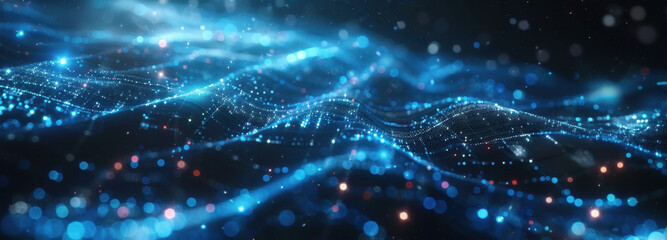 Abstract Digital Waves: An artistic representation of digital waves and data streams, visualized through glowing particles and dynamic light effects. A modern.