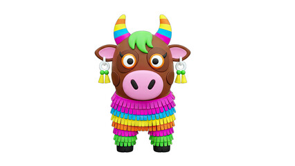 Colorful Cow Piñata on White Background
