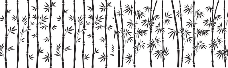 Naklejka premium Seamless black silhouette bamboo forest frame on transparent background