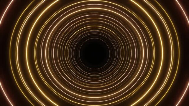 Animated abstract background of glowing neon circles with smooth rhythmic motion over deep dark futuristic digital space