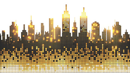pixelated city skyline made of small squares vector background 