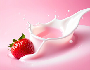シズル感のあるフレッシュないちごミルクのイメージ素材　フレーバー　ドリンク　スイーツ　パッケージ