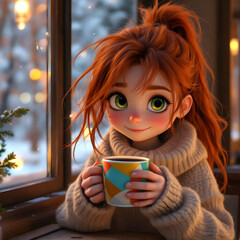 Cozy winter warmth sipping hot cocoa