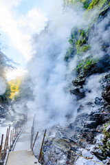 初秋の小安峡大噴湯　秋田県湯沢市　Oyasukyo Gorge Great Fountain in early autumn. Akita Pref, Yuzawa City.