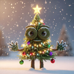 Animated christmas tree waving in snowy winter wonderland