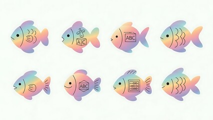 Colorful Fish Illustrations with ABC Letters for Educational Purposes.
