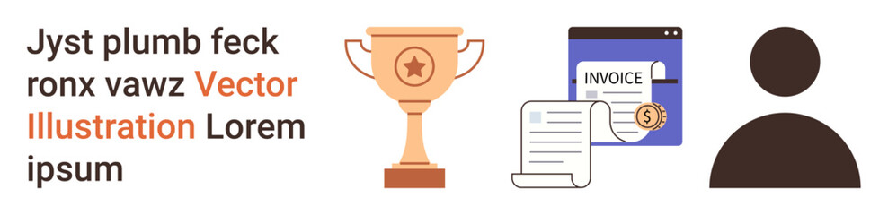 Achievement, financial management, user profiles, business success, billing, identity . Trophy, invoice and user icon are . Achievement and financial management visually