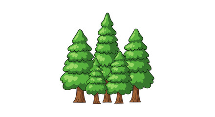 Group of Cartoon Coniferous Pine Trees Vector Illustration