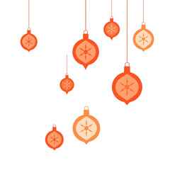Festive red ornaments hang in minimalist holiday design