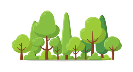 Collection of Flat Design Cartoon Trees and Bushes Vector Illustration