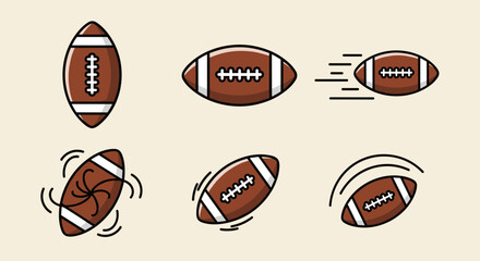 American Football Balls in Motion Vector Illustration Set