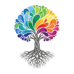 Creative Colorful Tree of Life with Paint Splatter Leaves Vector Illustration
