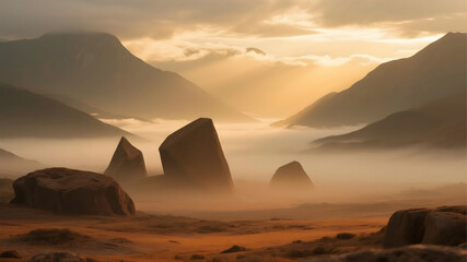 wild hills shrouded in mist