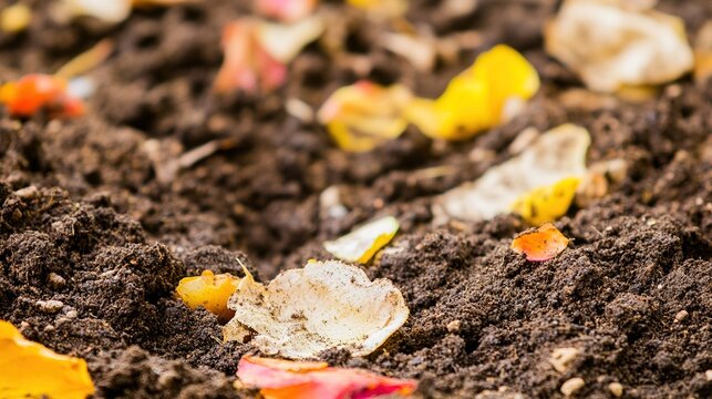 trampled. A garden soil surface with trampled flower petals and broken stems in soft daylight. ESG reports, sustainability campaigns, designed for sustainability communications and ESG reporting.