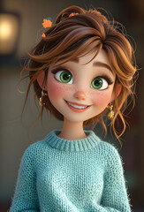Cheerful cartoon character with vibrant green eyes