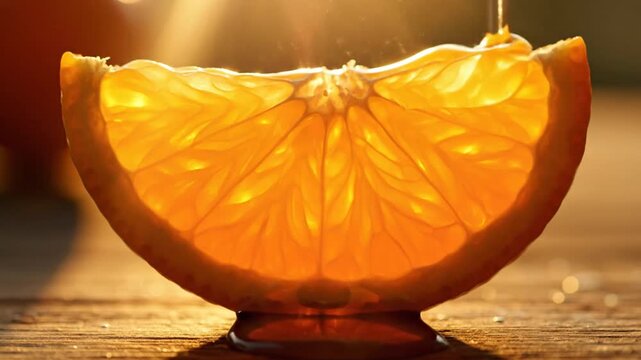 Juicy Citrus Slice Illuminated by Golden Sunlight Drizzling Liquid Refreshing Healthy Breakfast Concept
