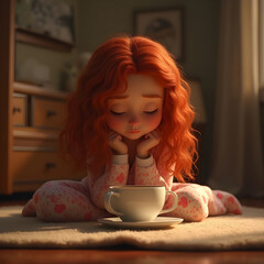 Cozy morning moment with cup of warm tea