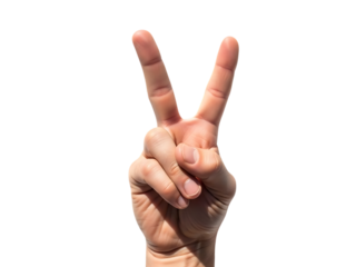 Hand making peace sign isolated on transparent background