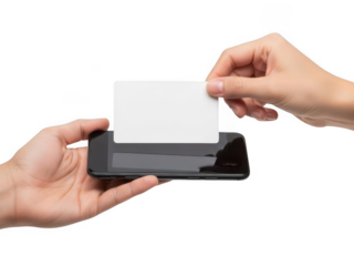 Contactless payment using smartphone isolated on transparent background