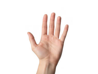 Hand raised in stop gesture isolated on transparent background