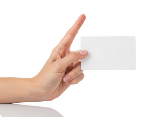 Hand offering a blank business card isolated on transparent background