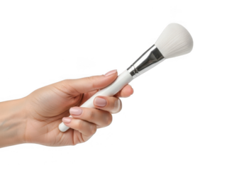 Hand holding makeup brush isolated on transparent background