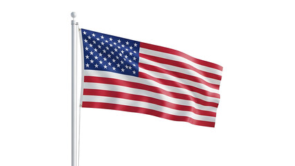 American flag waving on white background
