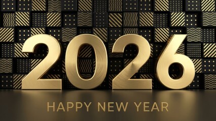 Golden 2026 numbers with patterned background happy new year celebration