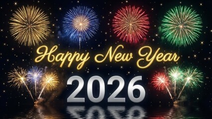 Festive fireworks display celebrating new year with year 2026