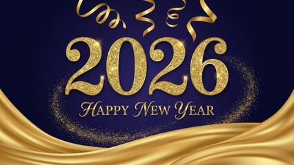 Golden year celebration with confetti and ribbons