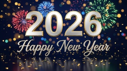 Bright year celebration with fireworks and confetti 2026
