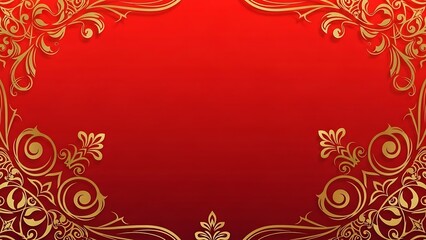 Luxurious Red and Gold Ornate Floral Frame Background with Elegant Vintage Scrollwork Design, Perfect for Invitations, Certificates, or Festive Events
